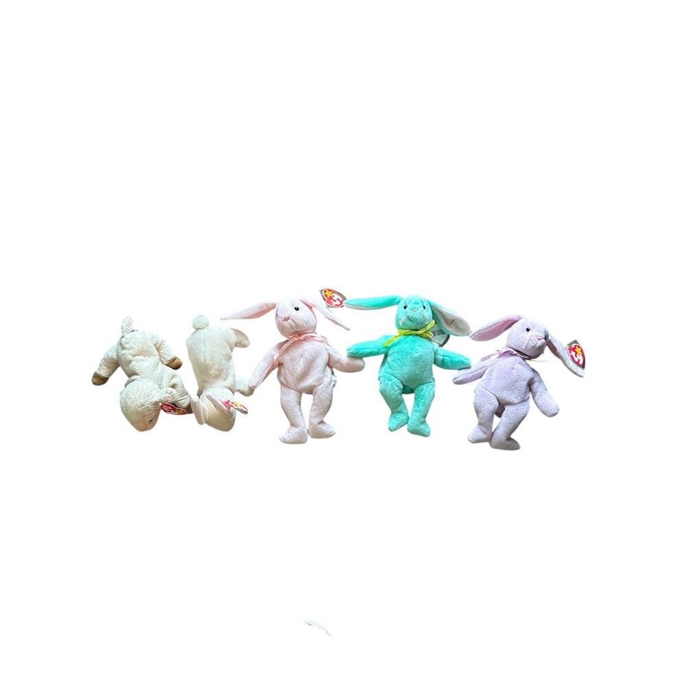 Vintage Ty Beanie Baby Easter Spring Lot (5) - Floppity Bunnies, Nibbler & Ewey